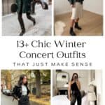collage of four women wearing stylish outfits for a winter concert