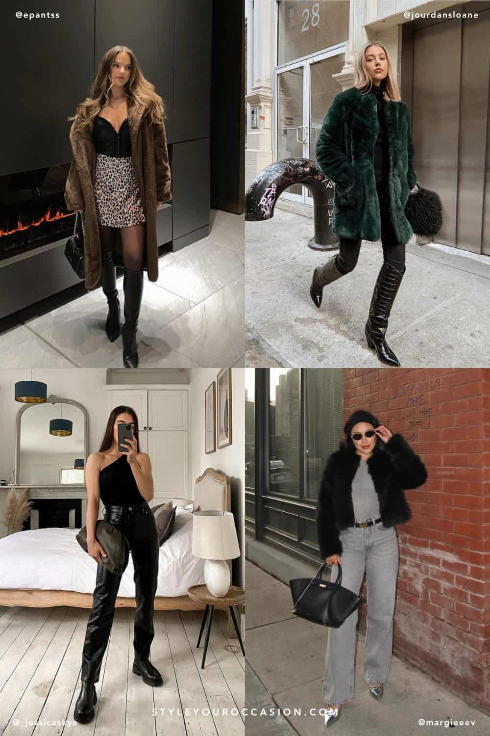 collage of four women wearing stylish winter concert outfits