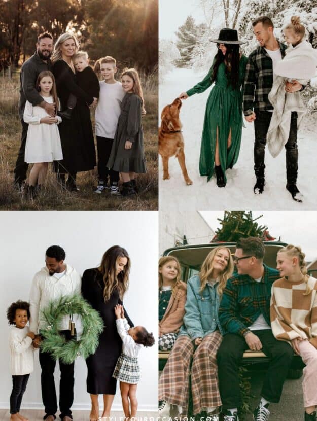 collage of four images of winter family photoshoots