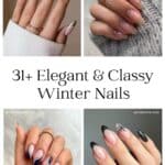 collage of four hands with elegant and classy winter nail art and designs