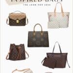 collage of cute LV inspired bags including the Neverfull tote, Pochette, and Bumbag