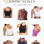 An image board of Lululemon Align tank top dupes and look-alikes from different brands
