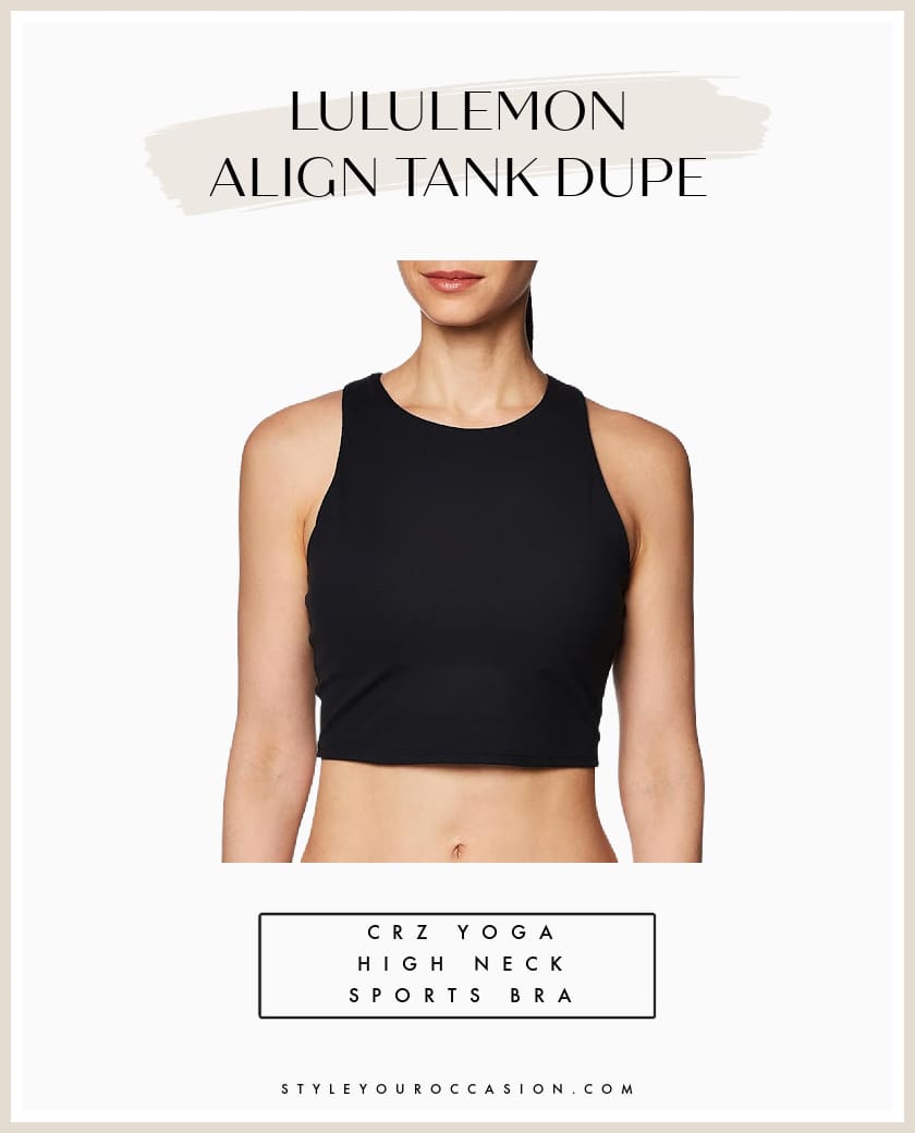 An image board of a black high-neck Lululemon Align tank top dupe from CRZ