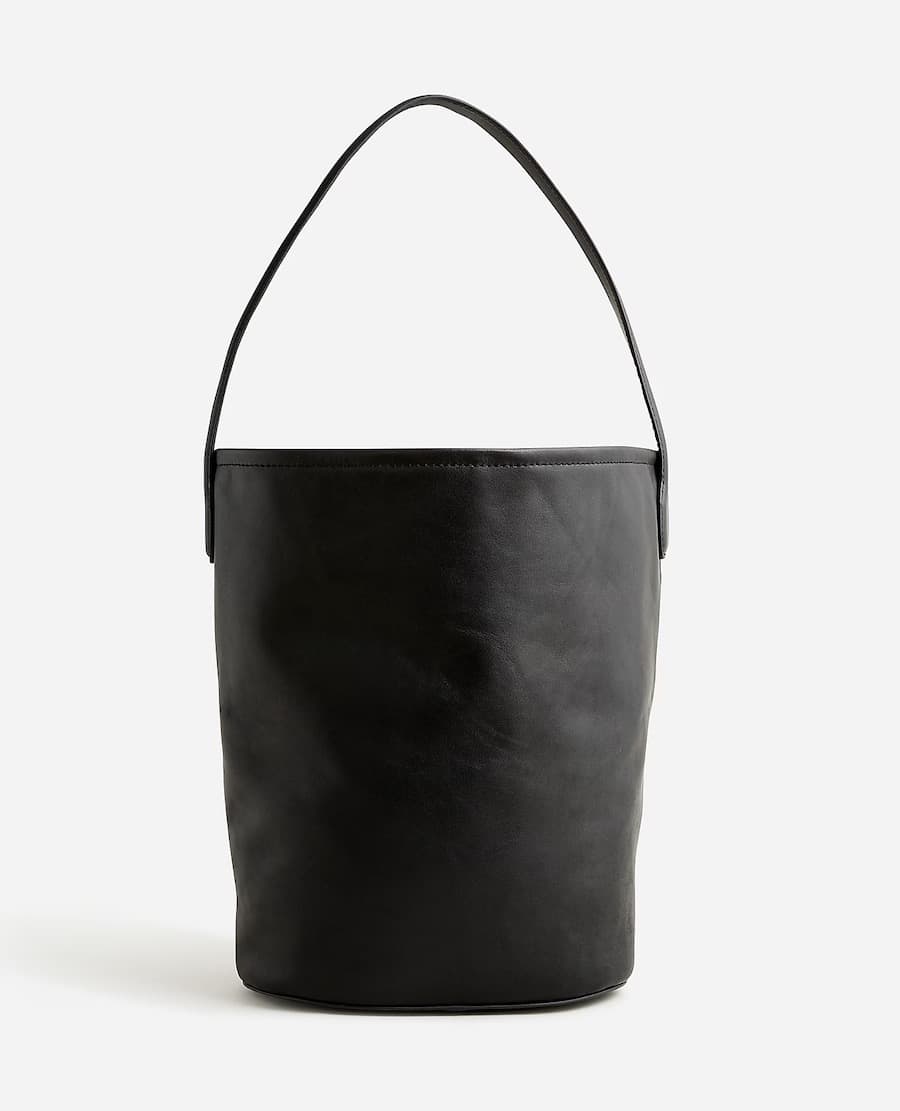 A black leather The Row tote bag dupe from J. Crew