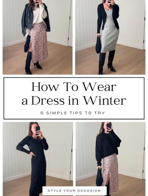 Graphic of four different ways to style a dress in the Winter.