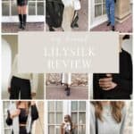 collage of images of women wearing clothing from Lilysilk with text overlay Lilysilk Review
