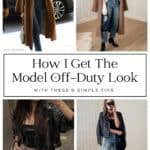 collage of 2 women wearing model off-duty outfits and a recreation of the outfits by Christal