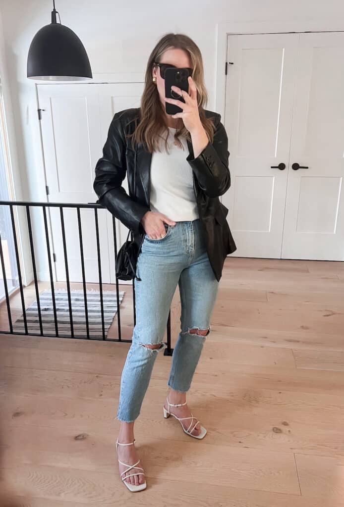 How To Style A Leather Blazer In 2024 Effortless Chic Minimal   How To Style Leather Blazer 3 694x1024 