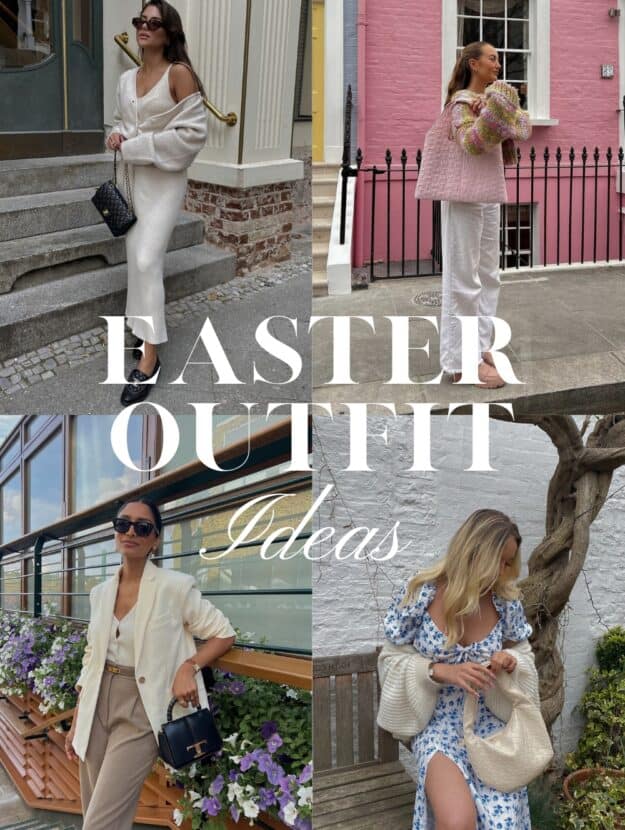 collage of four women wearing stylish Easter outfit ideas