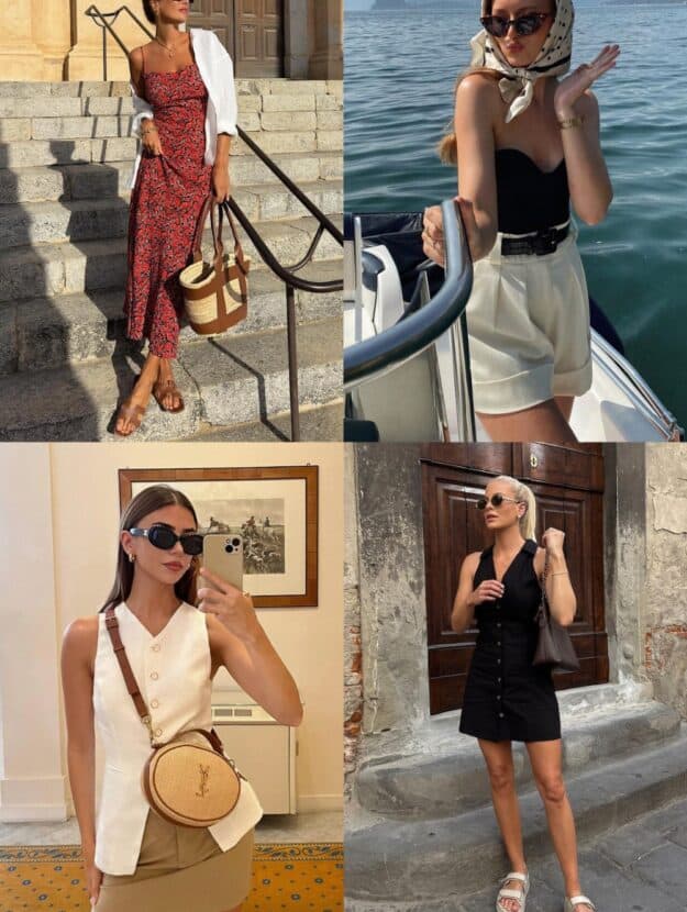 collage of four women wearing stylish Italy outfits