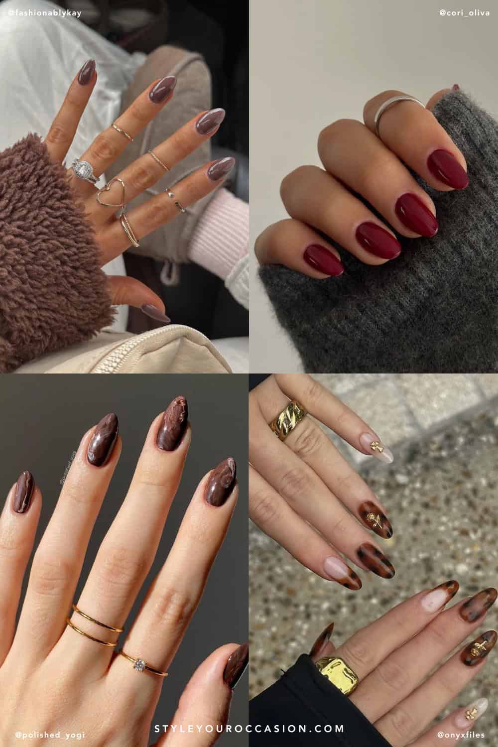 collage of four hands with fall nails for 2024