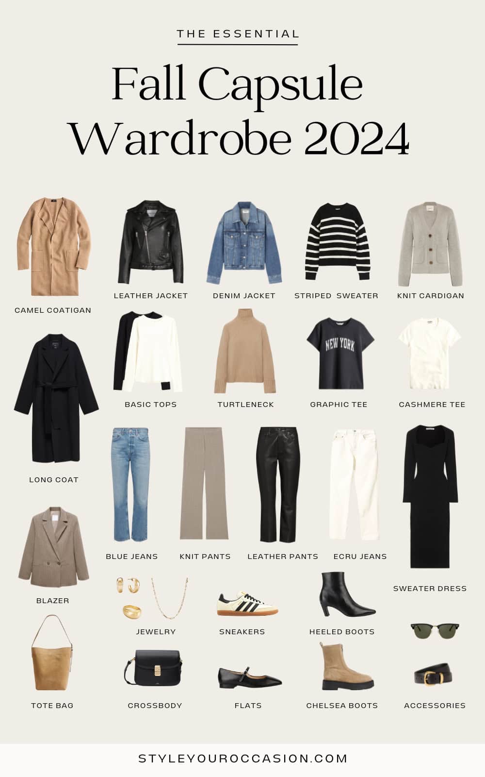 image of a neutral and minimal 2024 fall capsule wardrobe