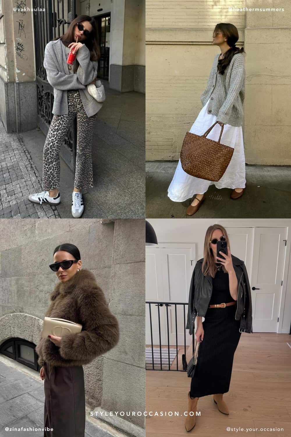 collage of four women wearing stylish outfits with fall fashion trends