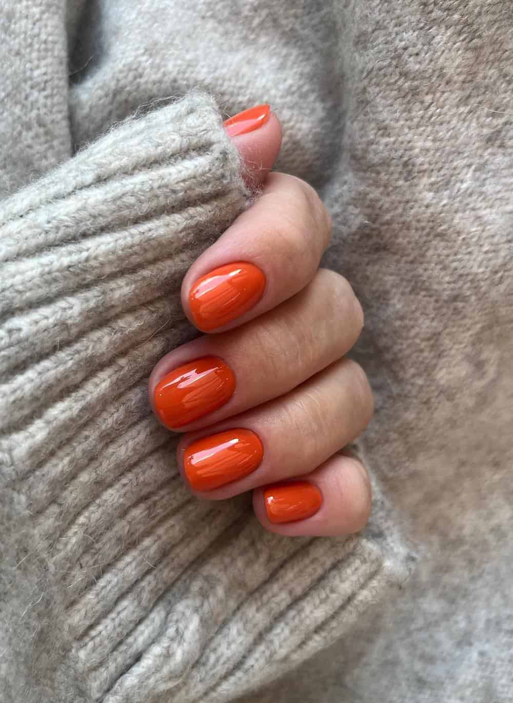 short squoval burnt orange nails