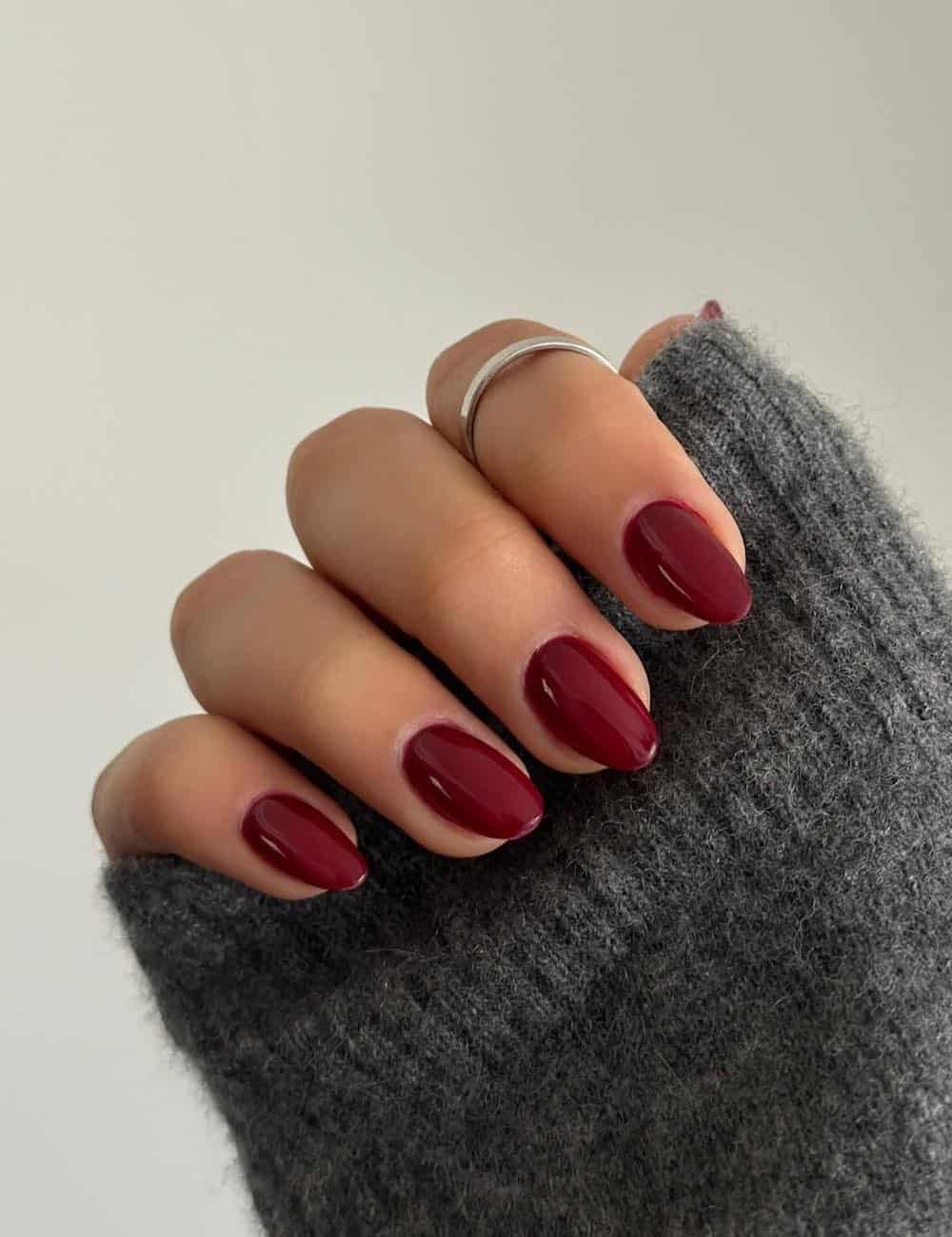 short round cherry red nails
