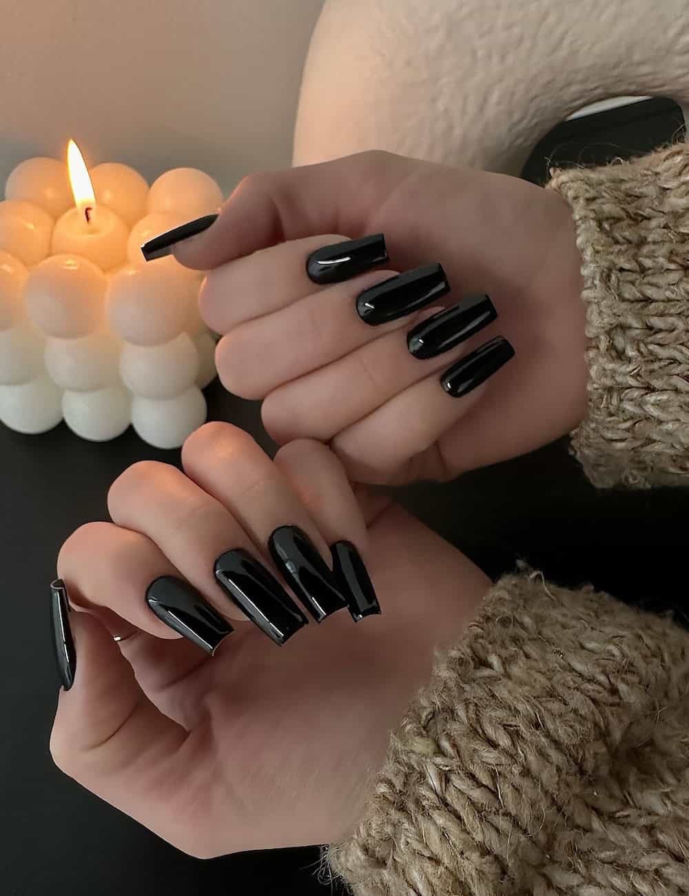 long glazed black square nails