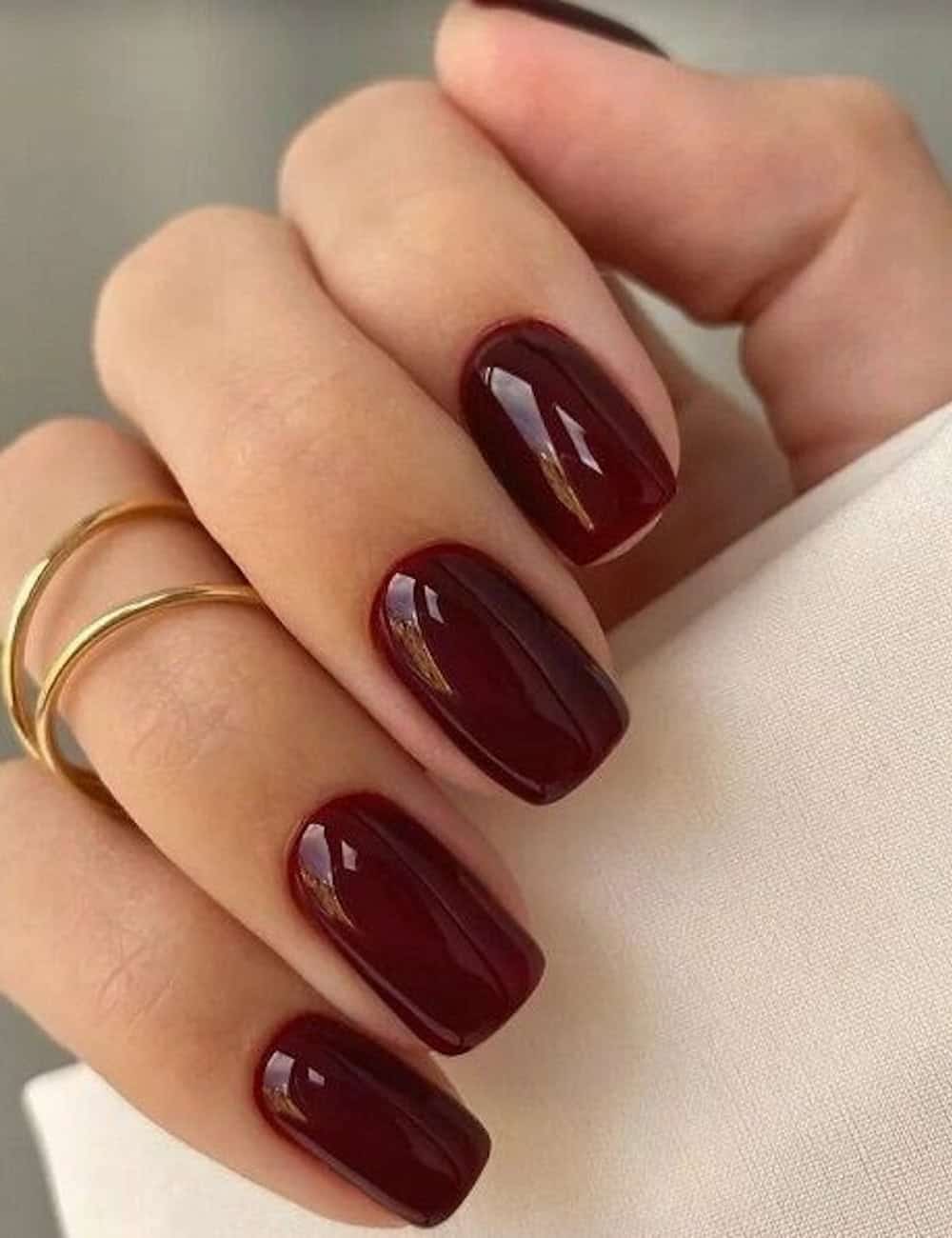 short squoval cherry red nails