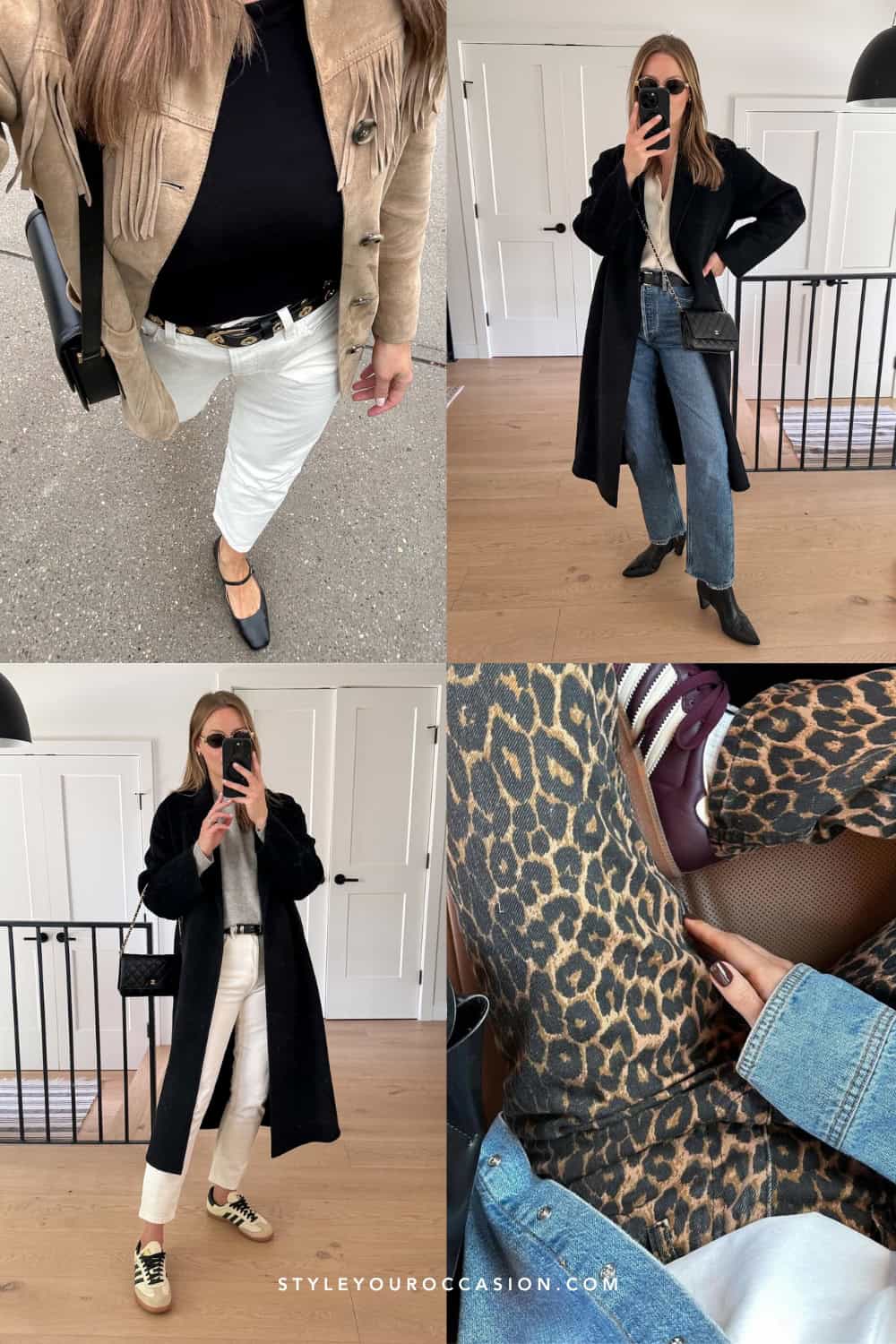 collage of four images of women wearing stylish fall outfits for 2024