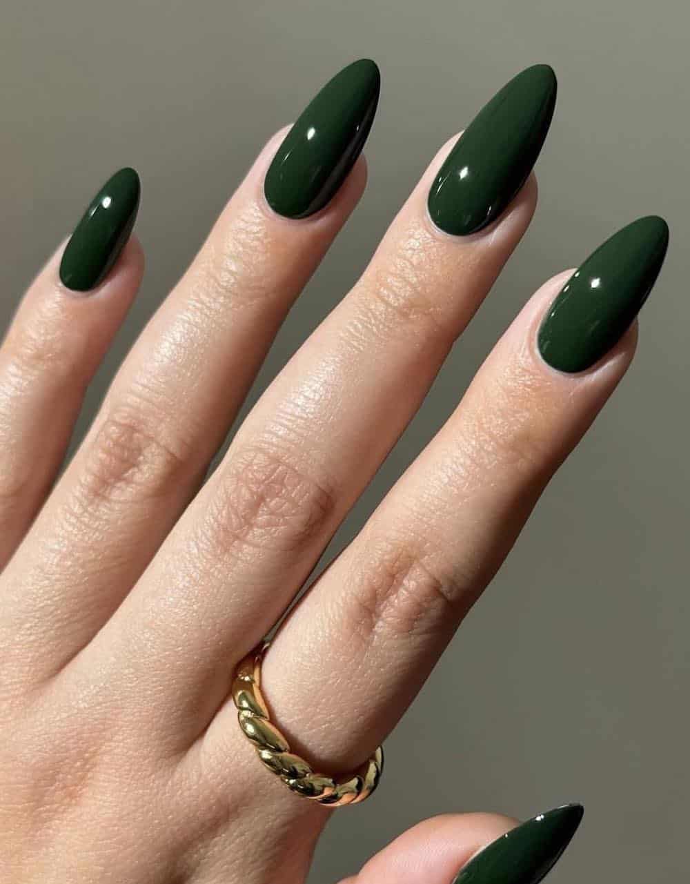 long forest green almond nails