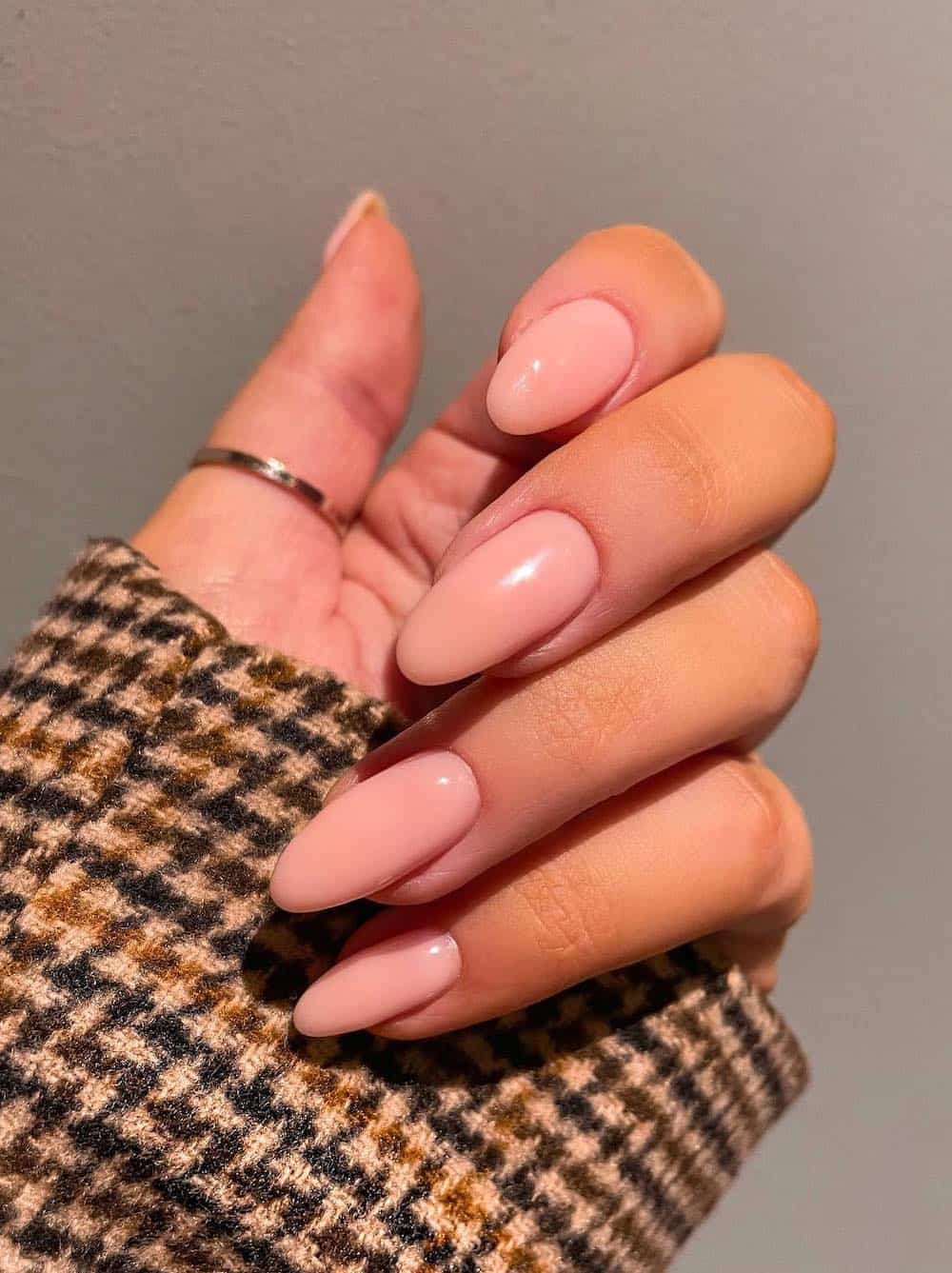 long nude pink almond nails