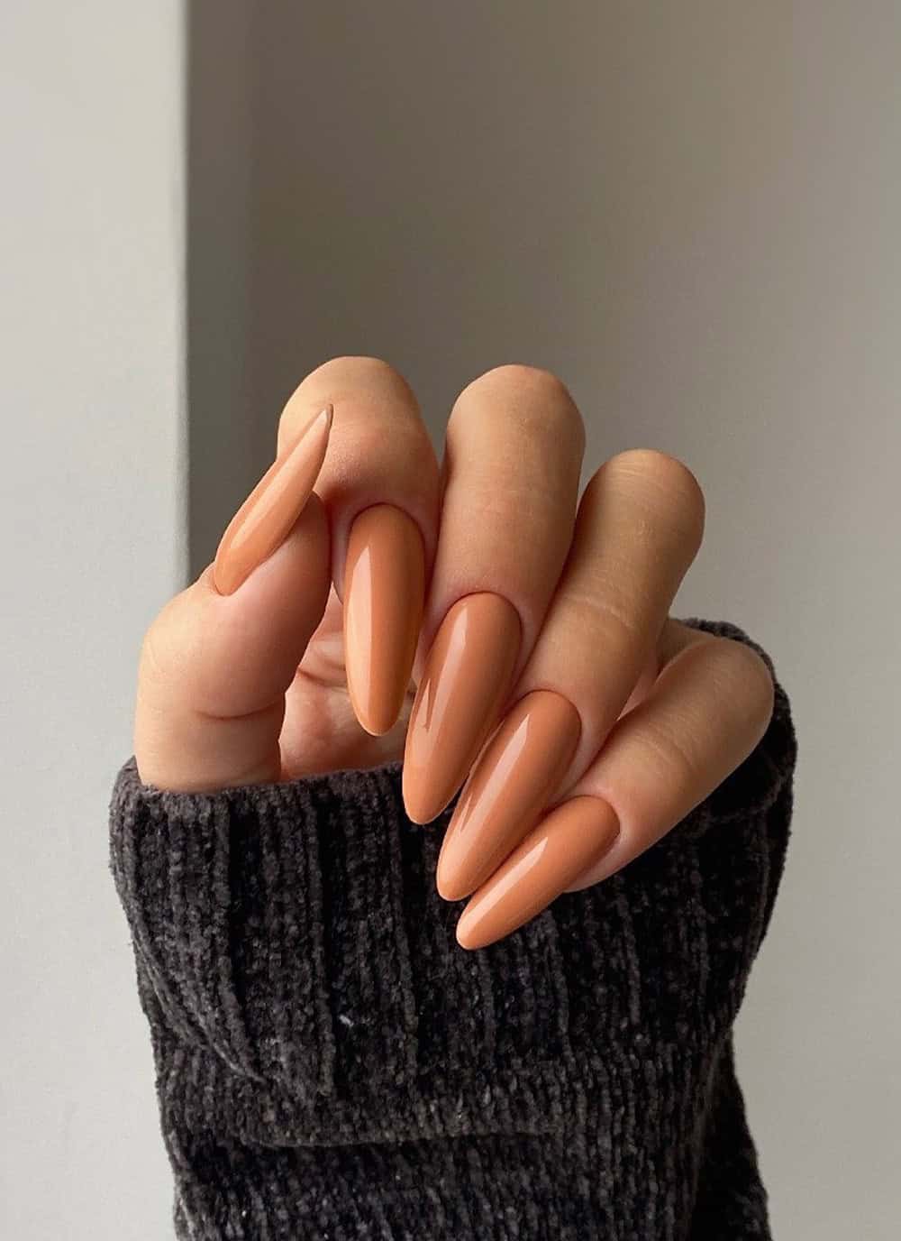 long beige almond nails