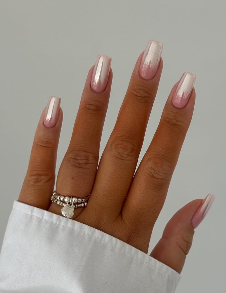 white chrome and pink ombre nails