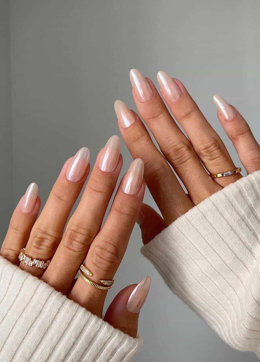 ombre cream chrome nails