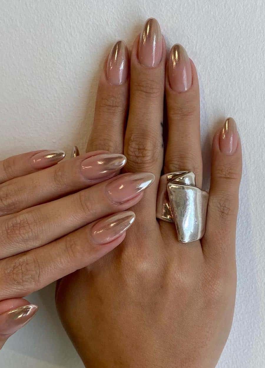 bronze ombre tips with chrome finish