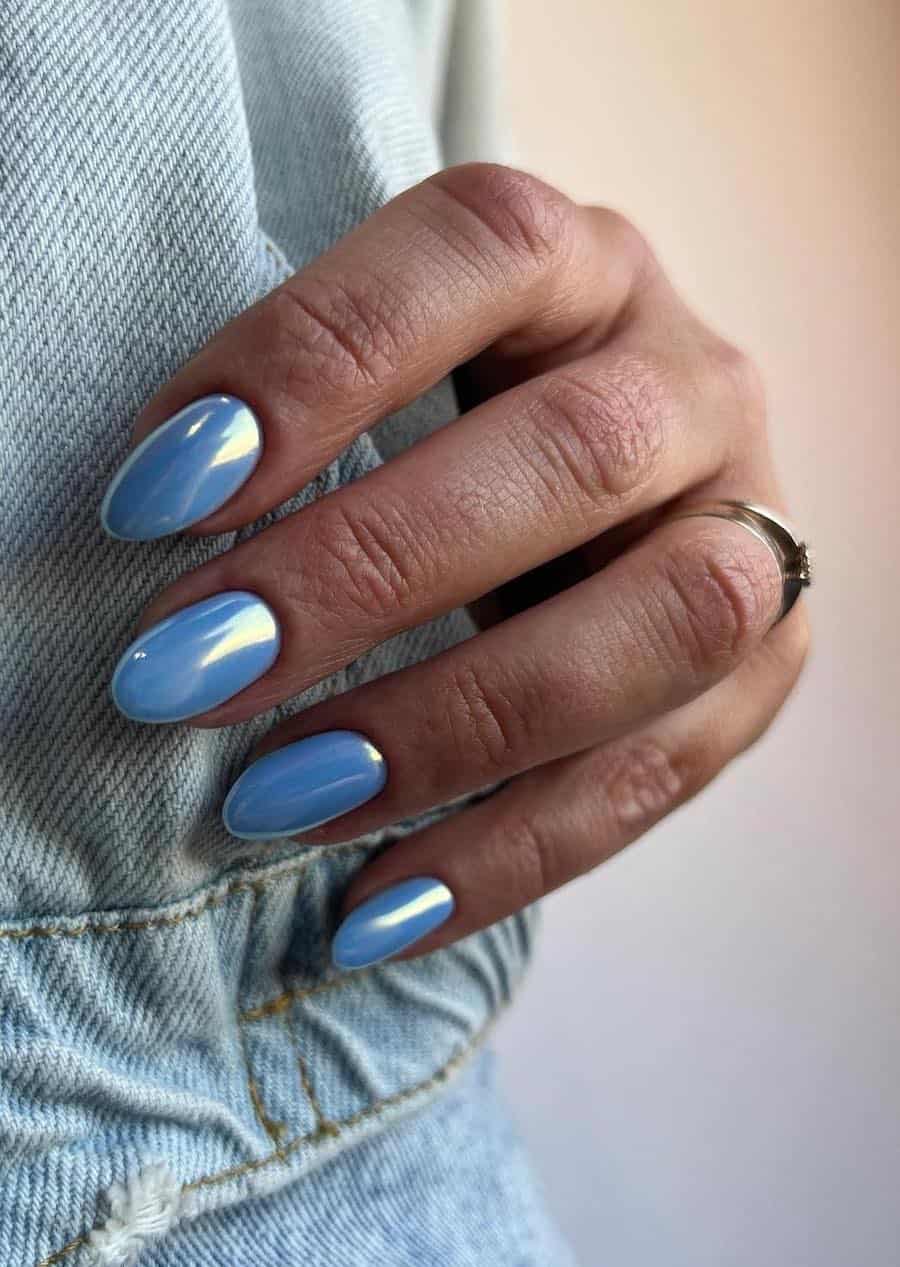 sky blue chrome nails