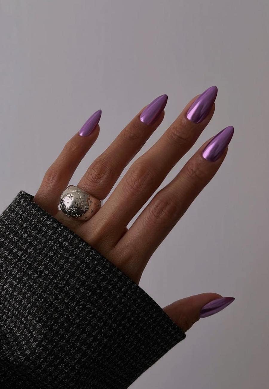 lavender chrome almond nails