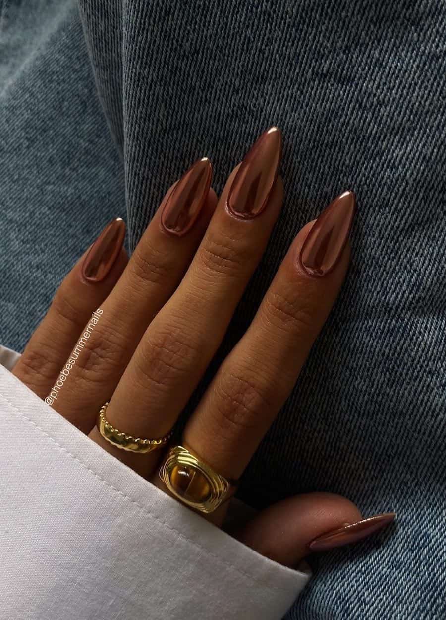 chocolate brown chrome nails