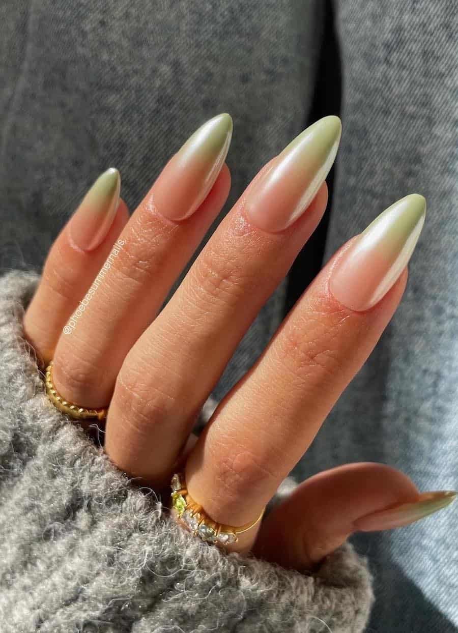 green ombre tips with chrome finish