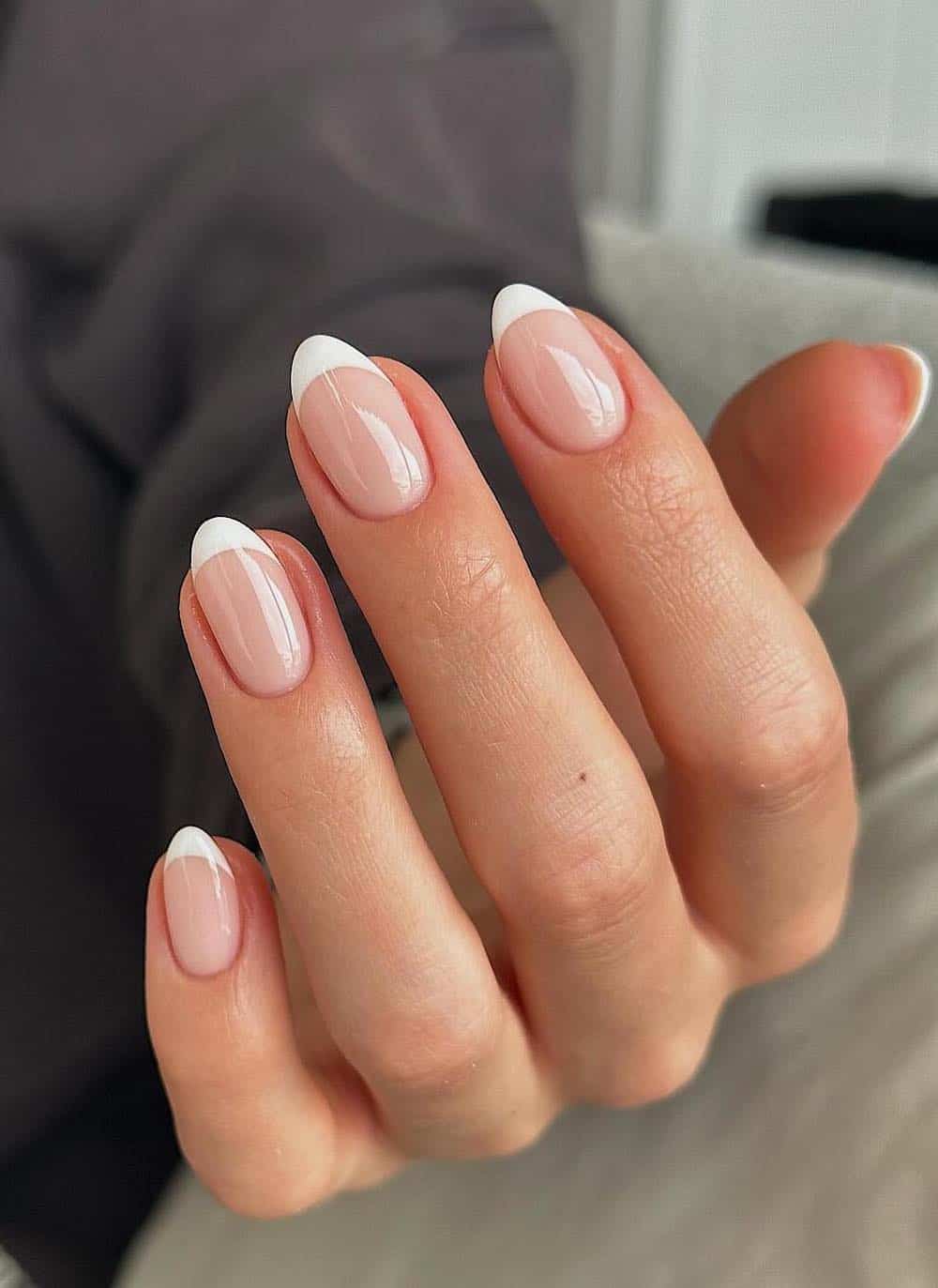 short almond nails with French tips