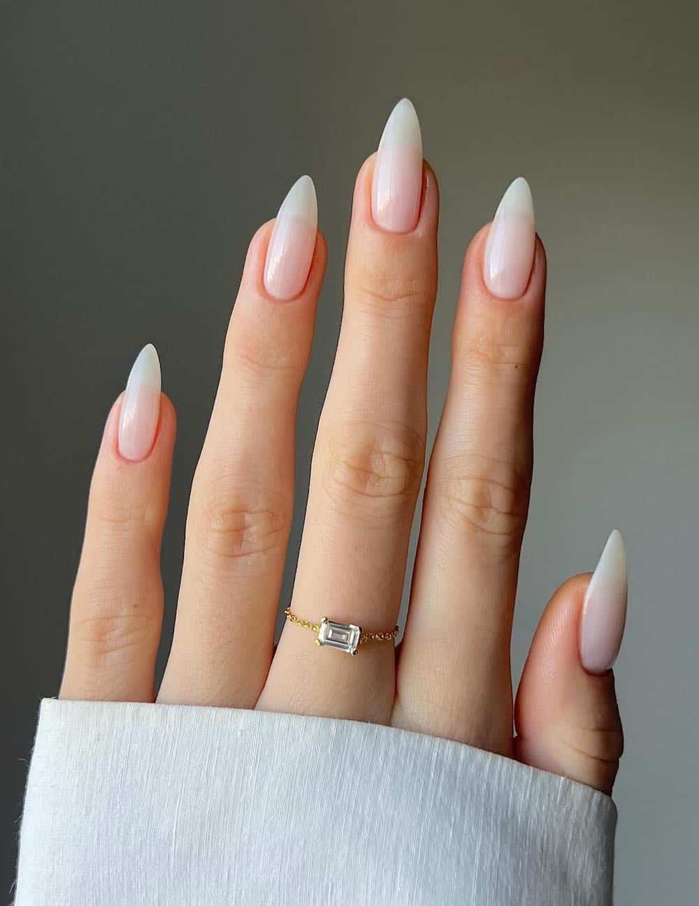 long milky white almond nails