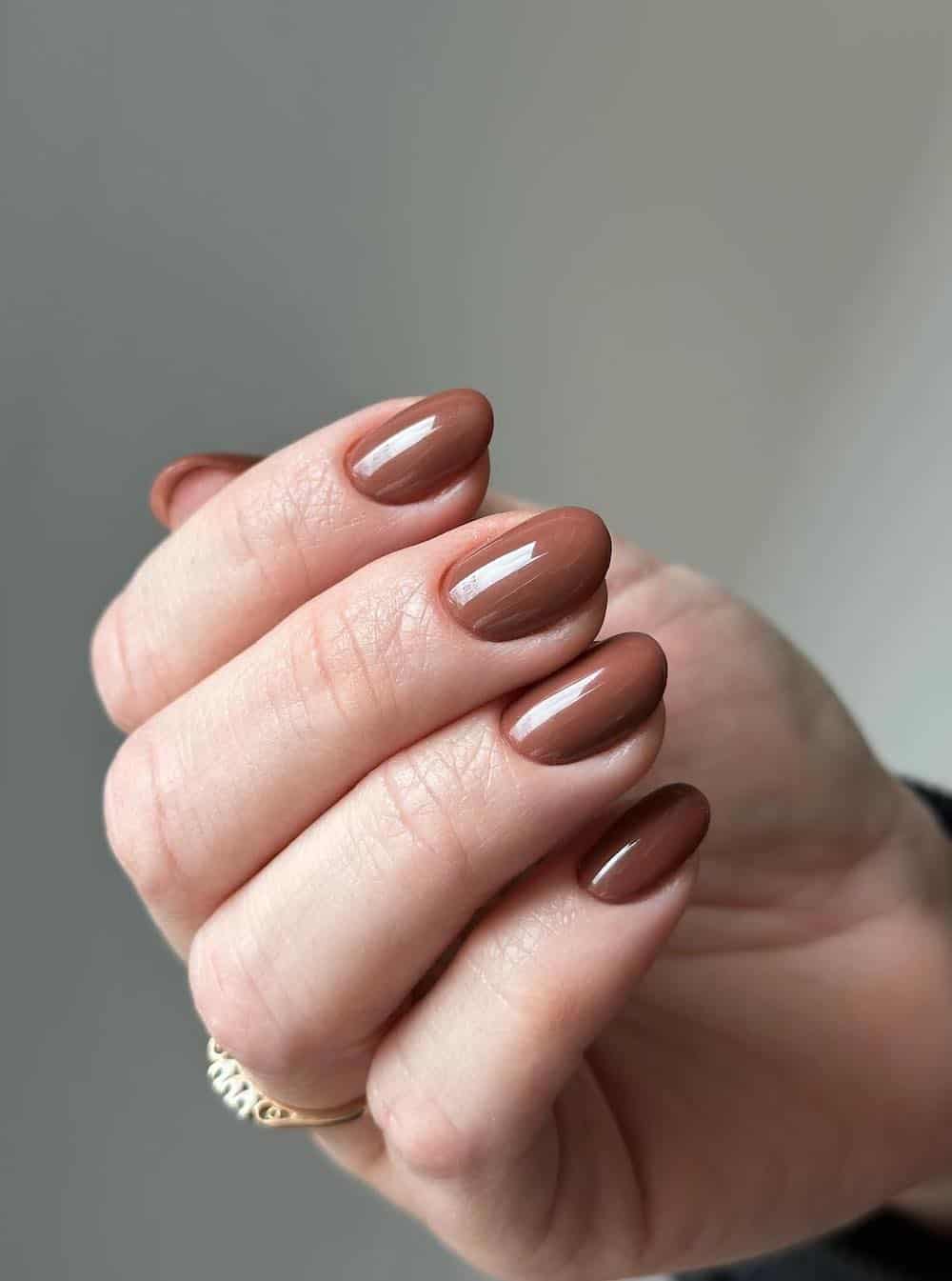 short round chocolate brown nails