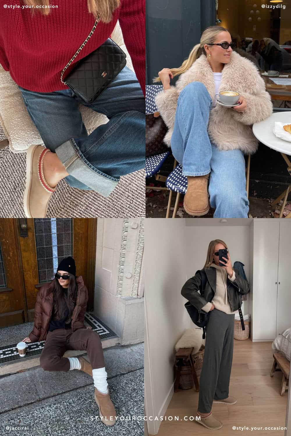 collage of women wearing stylish outfits with Ugg shoes