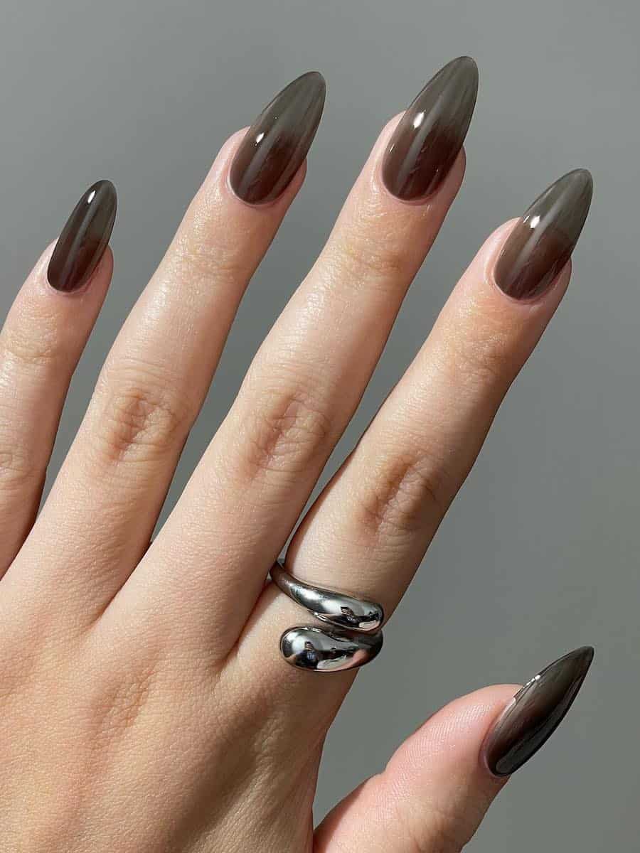 long transparent charcoal almond nails