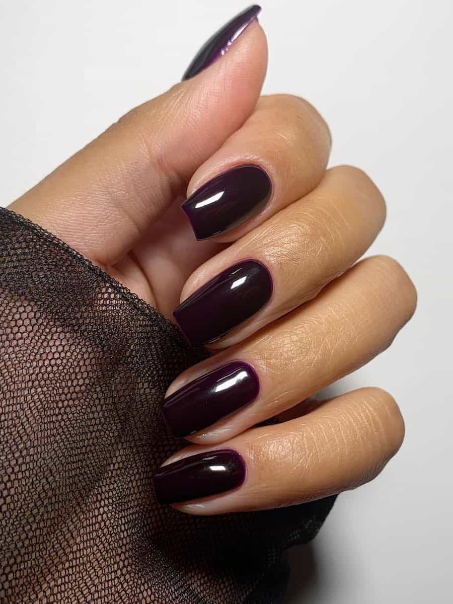 medium square nails with black cherry nail polish