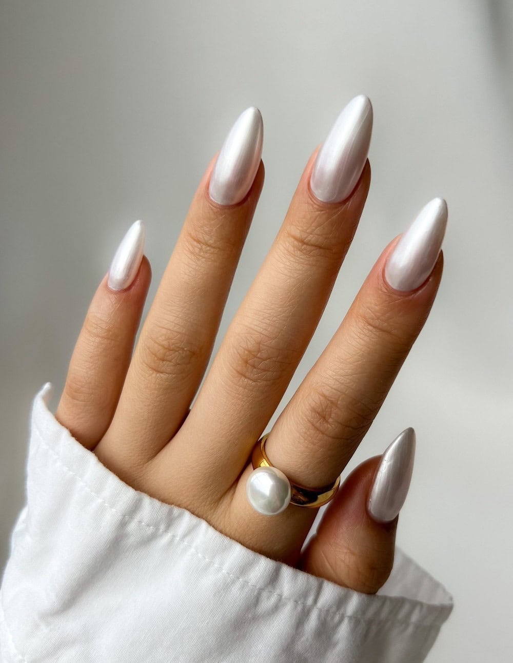 long white chrome almond nails