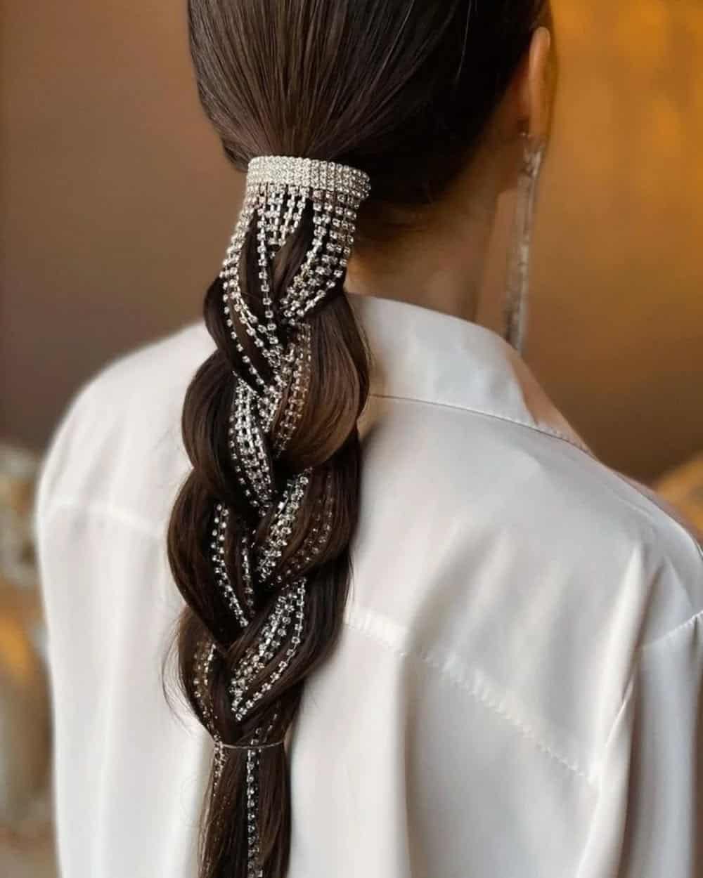 9. Rhinestone Wrapped Braid