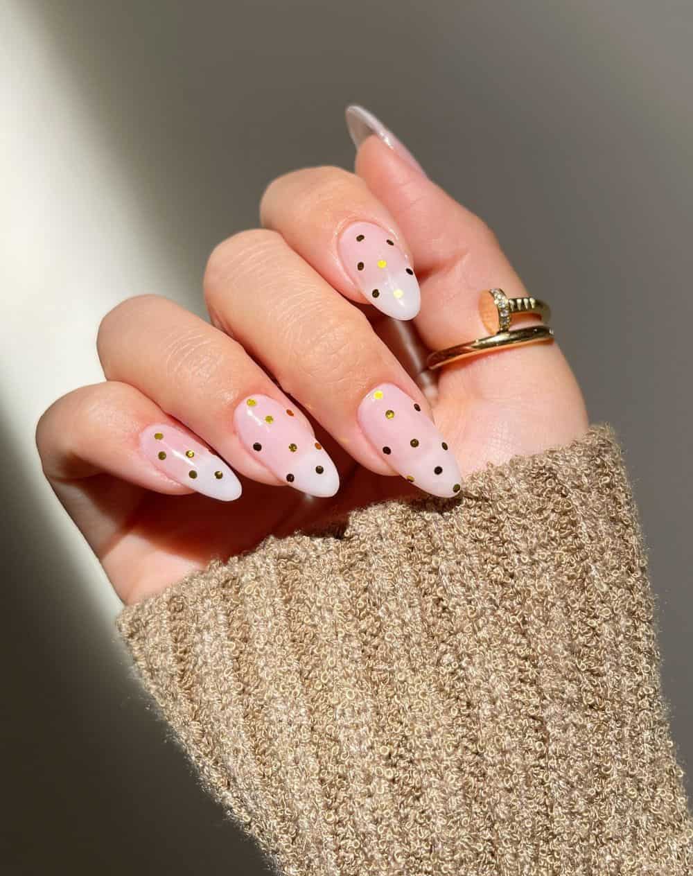 Gold polka-dot December nails