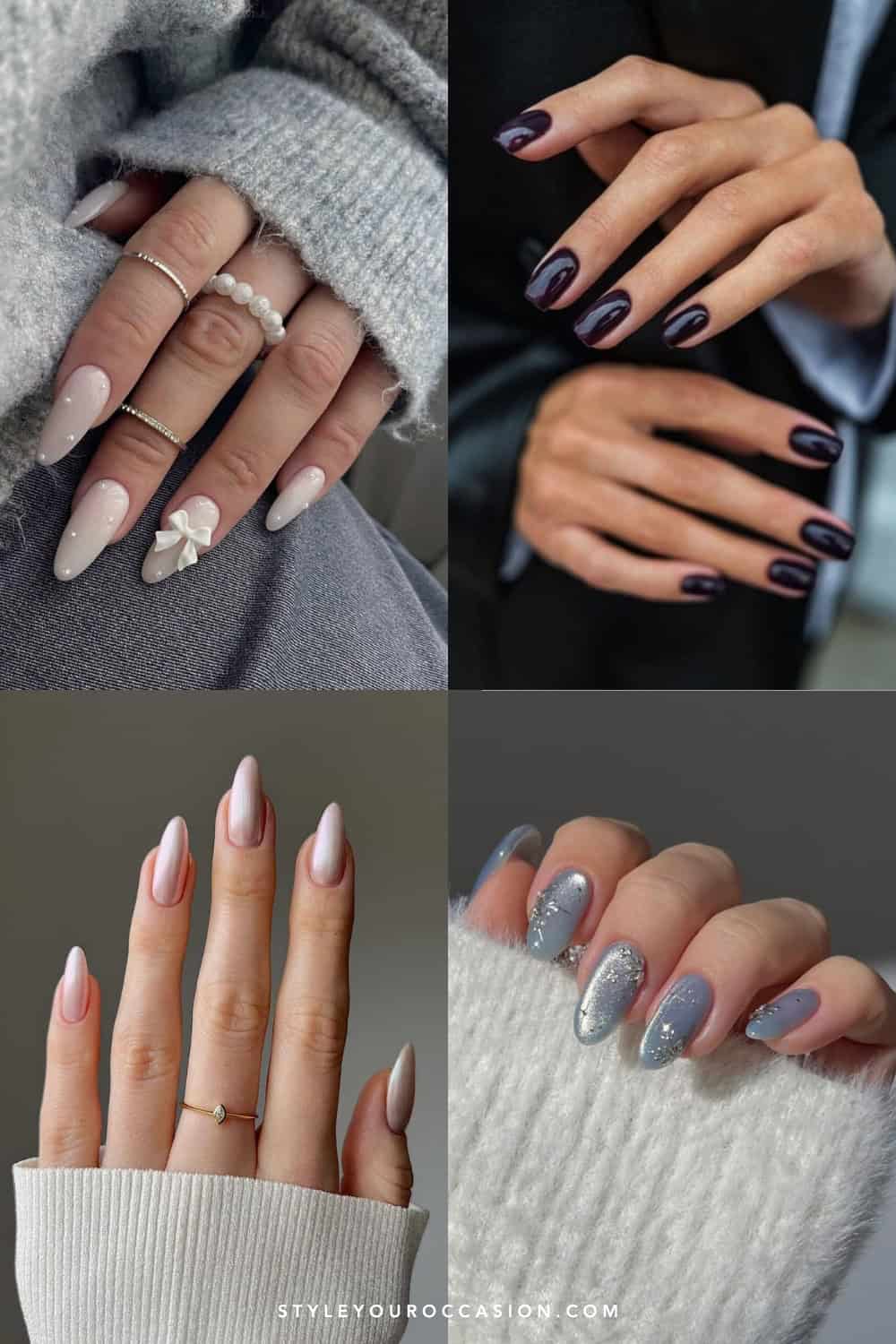 collage of four hands with nail designs for January 2026