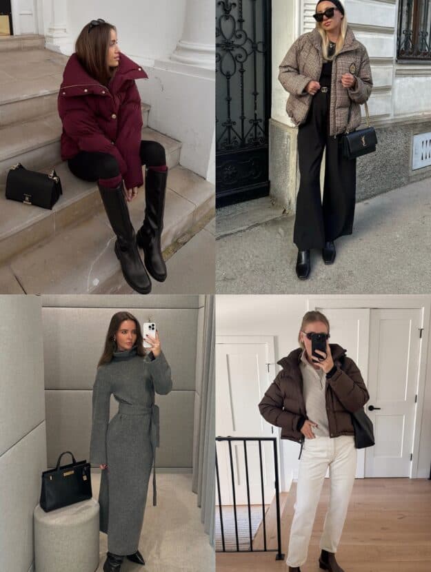 collage of women wearing stylish outfits with winter boots