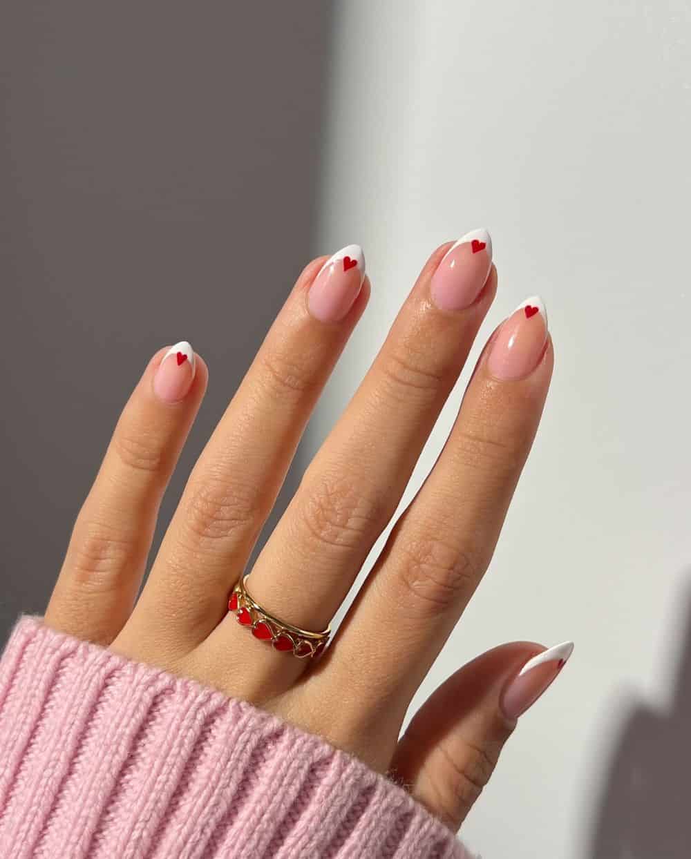 French Mani & Red Hearts