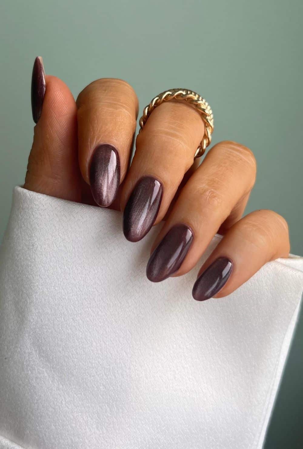 medium brown velvet almond nails