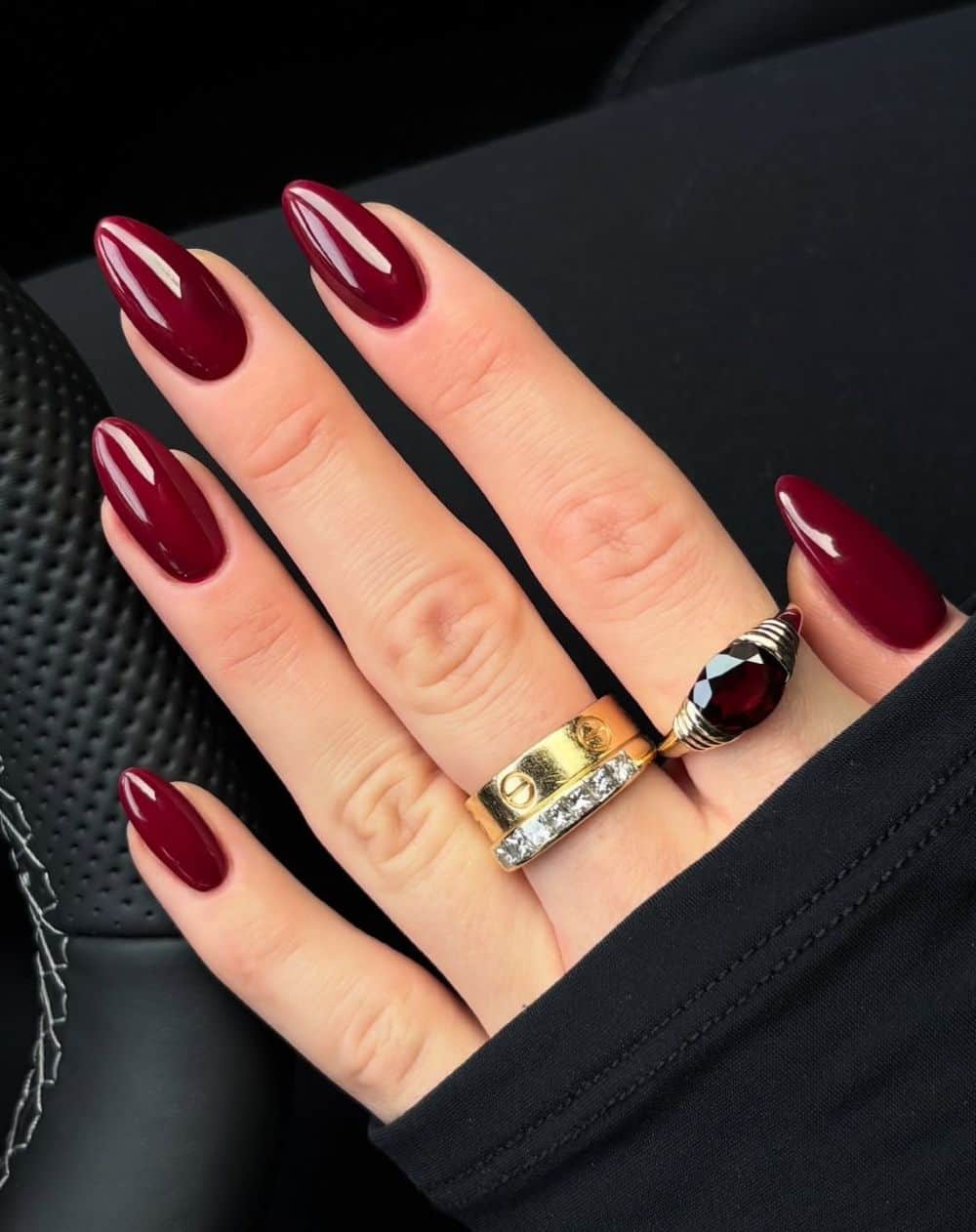 medium burgundy almond nails