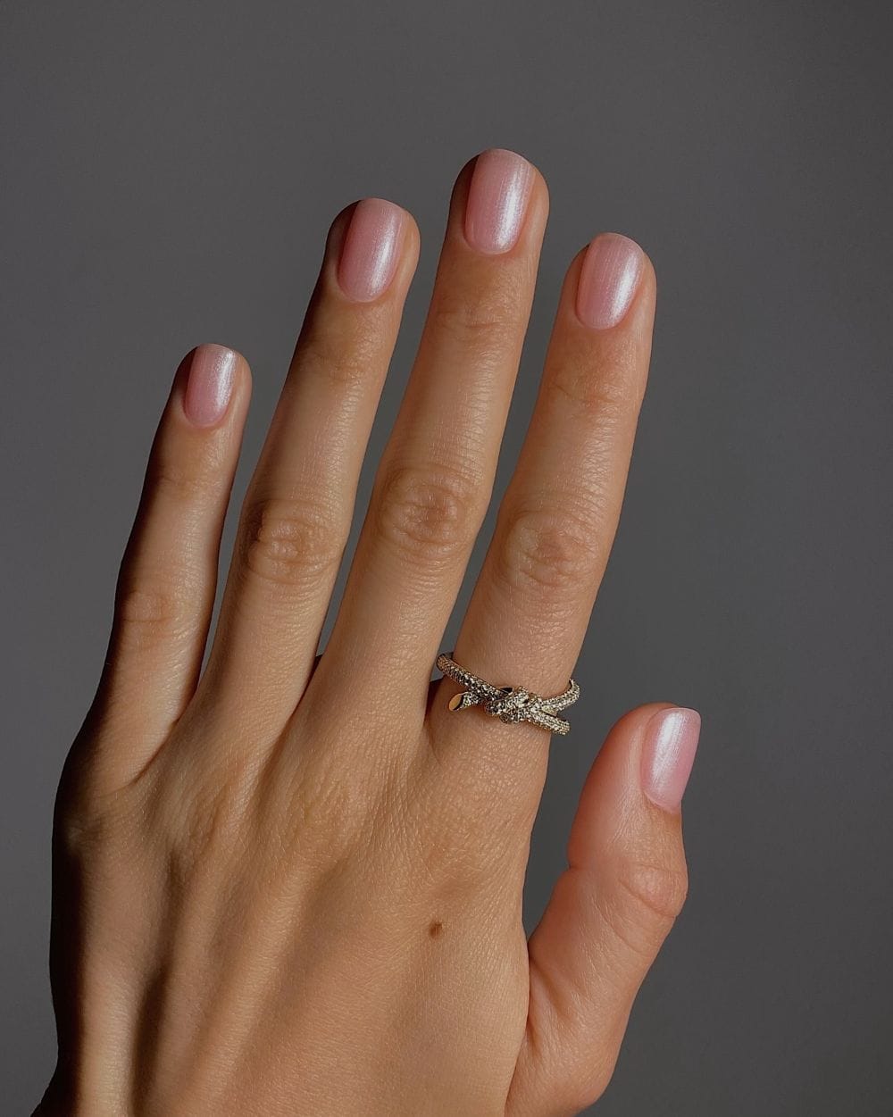 short pearly pink nails