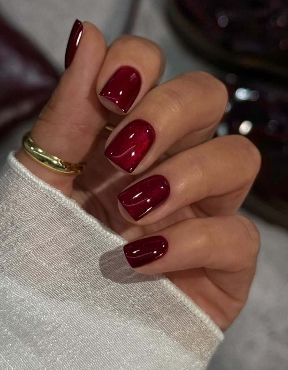 short red shimmery nails