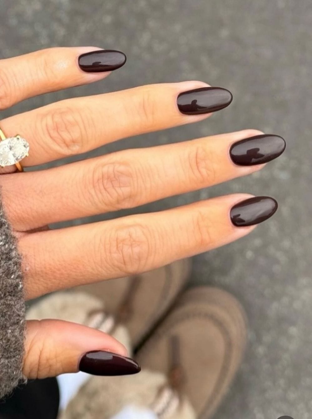 medium dark brown almond nails